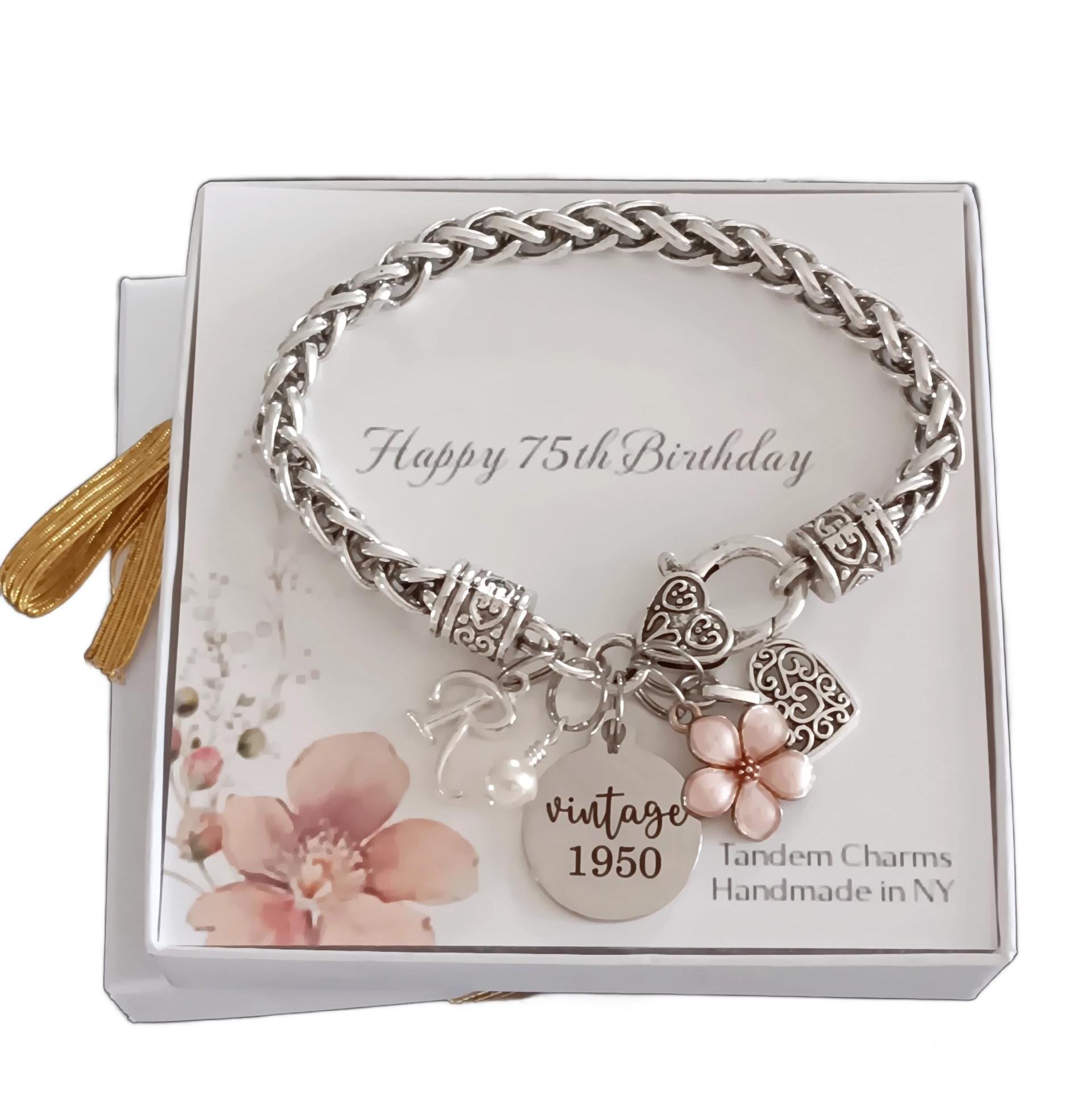75th Birthday Gift for Her, Personalized 75th Birthday Bracelet, 75th Birthday Jewelry