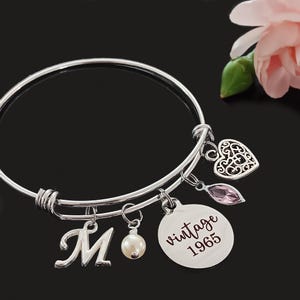 60th Birthday Charm Bracelet: Personalized Vintage 1965 Keepsake, Birthstone, Initial
