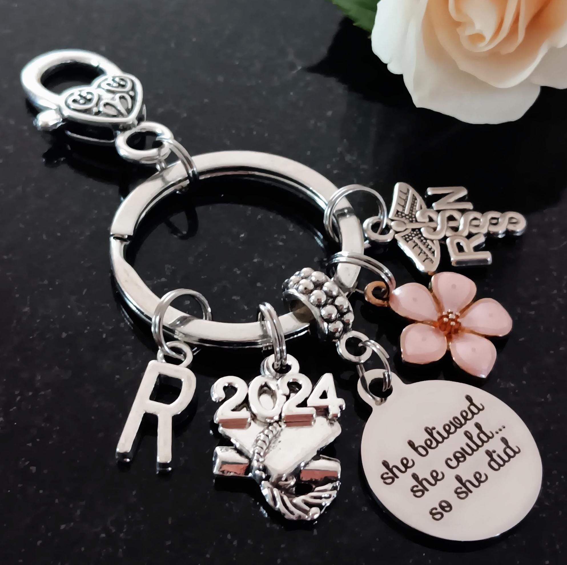 Sliverdew Nurse Keychain With Flower - Inspiring Message, Stainless Steel, Medical Student & Nurse Graduation Gift