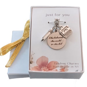 Writer Charm: Pencil, Typewriter, and &#39;She Believed She Could&#39; Keepsake