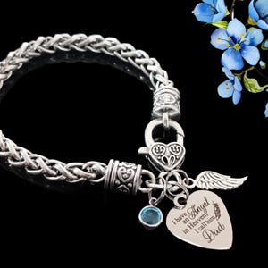 Dad Memorial Bracelet: Angel Wing, Birthstone Charm, Loss of Father Gift