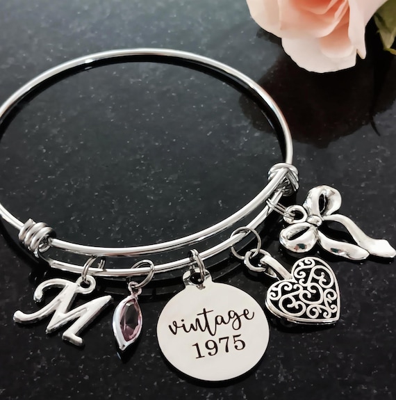 50th Bracelet: Initial and Birthstone, 50th Bday Gifts, Milestone Gifts for Her