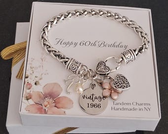 60th Birthday Gift for Her, 60th Bracelet, 60th Birthday Jewelry, Personalized 60th Birthday Gift for Women, Milestone Jewelry