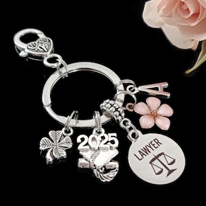 Lawyer Graduation Keychain: Personalized Initial, Scales of Justice Charm