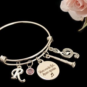 Clarinet Bracelet: Personalized Initial and Birthstone, Clarinet Bracelet, Girl's/Women's Clarinet Gift, Music Gift