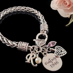 80th Birthday Gift, Personalized 80th Birthday Bracelet with Birthstone and Vintage Year