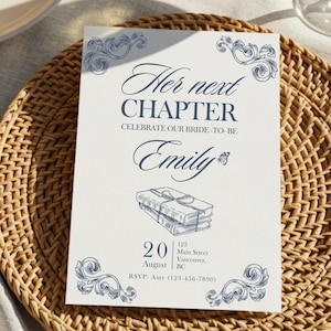 A new chapter begins bridal shower editable invitation and mobile invite Her new chapter bridal shower 5 x 7 instant download template canva