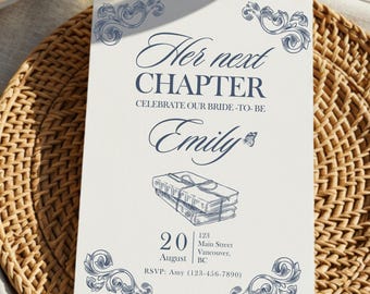 A new chapter begins bridal shower editable invitation and mobile invite Her new chapter bridal shower 5 x 7 instant download template canva