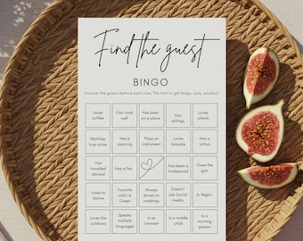 Trova la scheda del bingo degli ospiti, modello modificabile, gioco stampabile, gioco del club del libro rompighiaccio, Mingle Bingo, gioco per addio al nubilato, download immediato 5x7