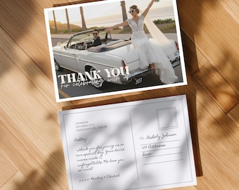 Vintage Wedding Photo Thank You Postcard Editable Template, Custom Thank you wedding card, Wedding Thank you card, Printable Postcard 5x7