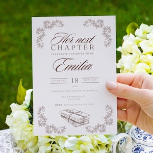 storybook bridal shower, a new chapter invitation, editable bridal shower invite, fairytale bridal shower, once upon a time bridal template, literary bridal shower, printable bridal shower Canva, digital bridal shower template