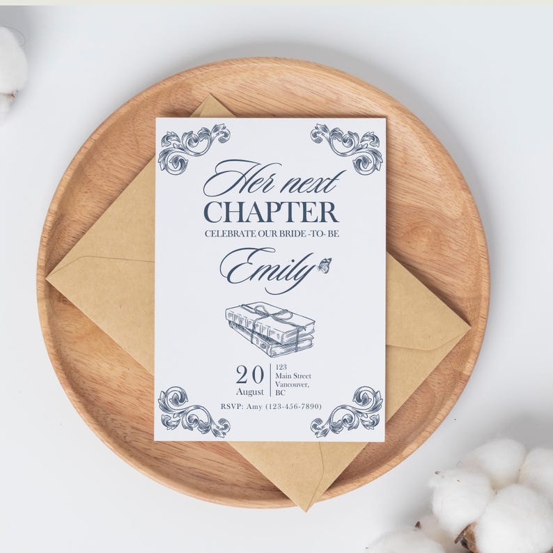 A new chapter begins bridal shower editable invitation and mobile invite Her new chapter bridal shower 5 x 7 instant download template canva