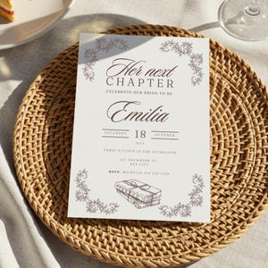 storybook bridal shower, a new chapter invitation, editable bridal shower invite, fairytale bridal shower, once upon a time bridal template, literary bridal shower, printable bridal shower Canva, digital bridal shower template