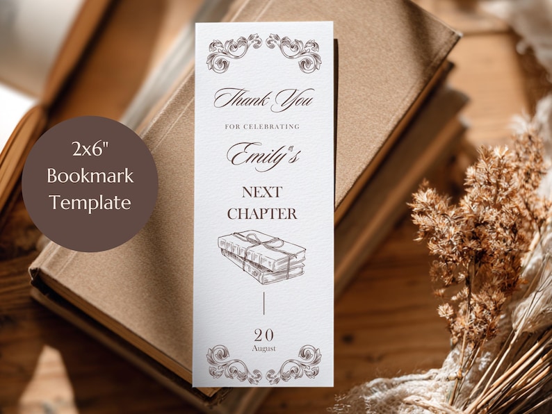 Bridal shower bookmark favor printable Her Next Chapter theme