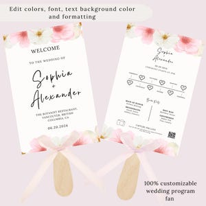 wedding program fan floral template personalized modern wedding day timeline program fan editable 5x7 minimalistic wedding timeline DIY