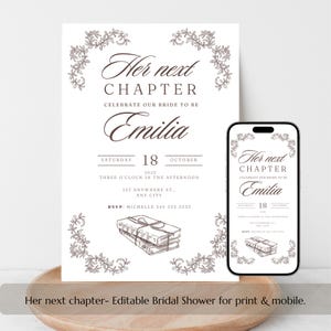 storybook bridal shower, a new chapter invitation, editable bridal shower invite, fairytale bridal shower, once upon a time bridal template, literary bridal shower, printable bridal shower Canva, digital bridal shower template