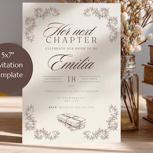 Her next chapter bridal shower invitation and bundle vintage aesthetic with literary graphic