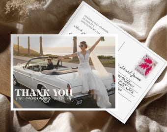 Wedding Photo Thank You Postcard Editable Template Thank You Wedding Postcard Digital Download Wedding Thank You Card Vintage Thank you Card