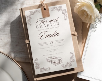 Her next chapter storybook bridal shower invitation template editable, Fall Bridal shower vintage theme, A new chapter 5x7 printable invite