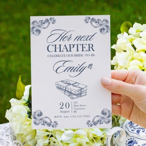 A new chapter begins bridal shower editable invitation and mobile invite Her new chapter bridal shower 5 x 7 instant download template canva