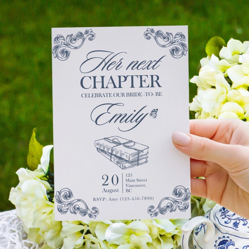 A new chapter begins bridal shower editable invitation and mobile invite Her new chapter bridal shower 5 x 7 instant download template canva