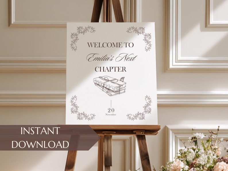 Instant download her next chapter bridal shower welcome sign printable