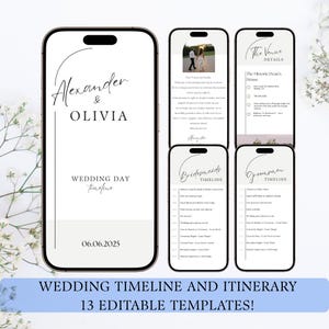 Wedding Day Timeline Template Editable For Mobile Wedding Reception Timeline Wedding Party Itinerary and Timeline Modern Minimalist Wedding