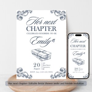 A new chapter begins bridal shower editable invitation and mobile invite Her new chapter bridal shower 5 x 7 instant download template canva