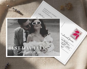 Wedding Photo Thank You Postcard Editable Template, Custom Thank you wedding card, Wedding Thank you card, Printable Postcard double sided