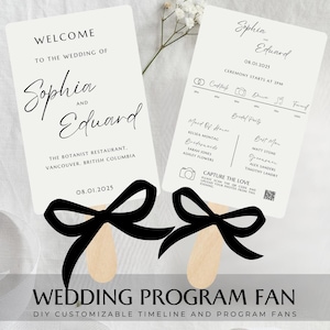 Wedding program fan template with timeline customizable modern wedding program fan editable Minimalistic wedding program wedding must haves