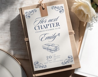 A new chapter begins bridal shower editable invitation and mobile invite Her new chapter bridal shower 5 x 7 instant download template canva