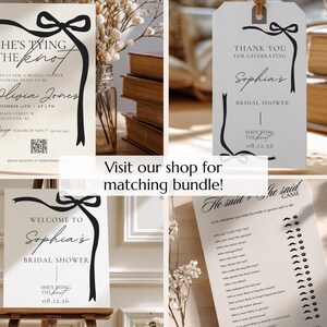 She's Tying The Knot Bridal Shower Editable Invitation Template, Printable Black Coquette bow Invite Matching Mobile Shower Invitation 5x7 image 2