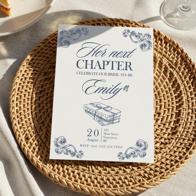 A new chapter begins bridal shower editable invitation and mobile invite Her new chapter bridal shower 5 x 7 instant download template canva