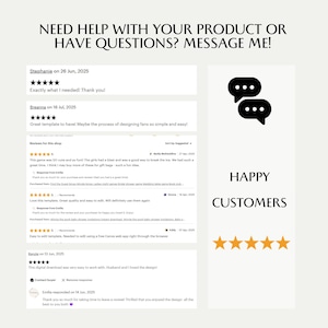 May include: A graphic featuring customer reviews and the text "NEED HELP WITH YOUR PRODUCT OR HAVE QUESTIONS? MESSAGE ME!". The image includes a section with the words "HAPPY CUSTOMERS" and five gold stars.