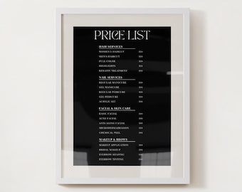 Custom Salon Price List: Printable Business Menu