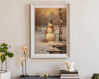 Vintage Snowman Christmas Print: Nostalgic Holiday Wall Art (Digital Download)