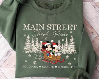 Retro Mickey Minnie Main Street Sleigh Rides Sweatshirt, Disney Christmas Sweater, Mickey Minnie Christmas Sweatshirt