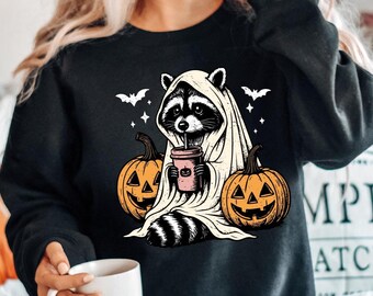 Funny Raccoon Halloween Sweatshirt : Ghost Raccoon Shirt, Womens Gift For Halloween