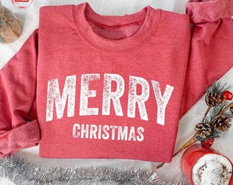 Retro Merry Christmas Sweatshirt, Christmas Snowflakes Sweatshirt, Womens Christmas Gift, Holiday Sweatshirt, Winter Sweater,Christmas Shirt
