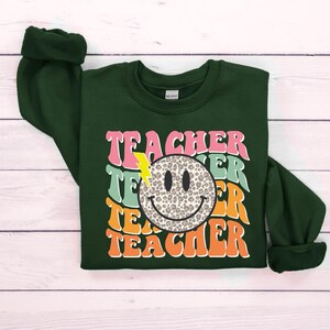 Smile Face Teacher Sweatshirt, Teach Shirt, Retro Teacher Sweatshirt, Cute Teacher Sweatshirt, Teacher Appreciation Gifts, New Teacher Gifts image 8