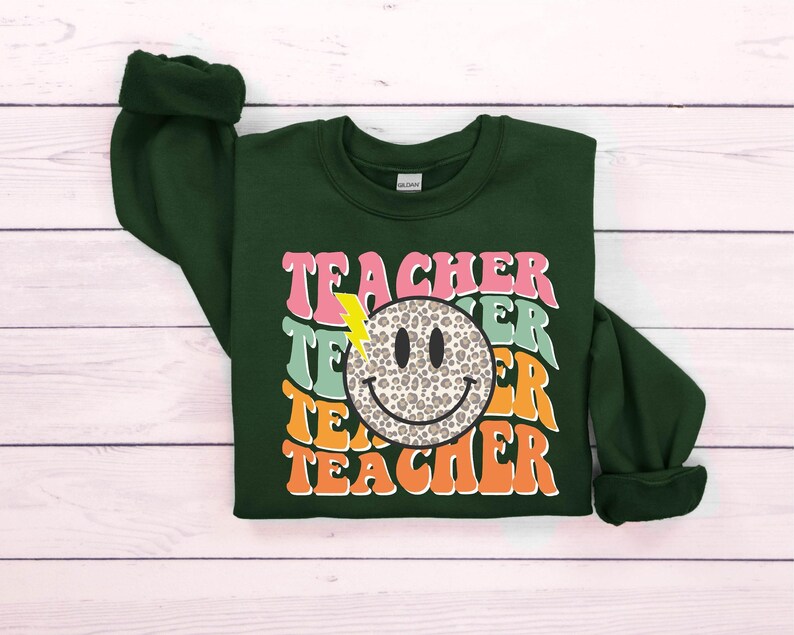 Smile Face Teacher Sweatshirt, Teach Shirt, Retro Teacher Sweatshirt, Cute Teacher Sweatshirt, Teacher Appreciation Gifts, New Teacher Gifts image 8
