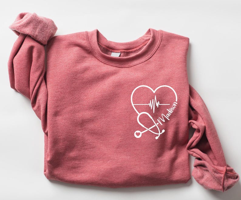 Custom Nurse Sweatshirt, Personalized Sweater, Nurse Pocket Sweatshirt, Nurse Life Hoodie, Nurse Sweatshirt, Custom Nurse Gift Heather Scarlet Red