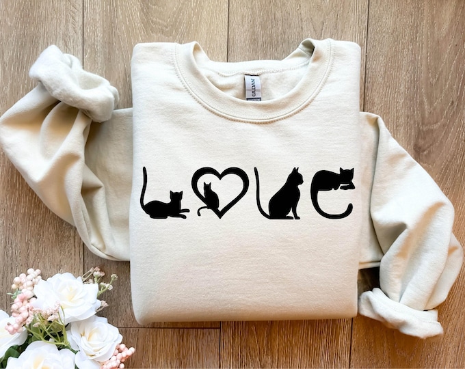 Cat Sweatshirt, Cat Love Shirt,  Black Cat Mom Shirt, Gift For Cat Lover, Cat Lover Girls Shirt, Christmas Gift For Cat Lover, Grandma Shirt