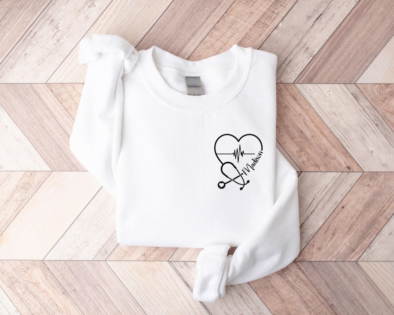 Custom Nurse Sweatshirt, Personalized Sweater, Nurse Pocket Sweatshirt, Nurse Life Hoodie, Nurse Sweatshirt, Custom Nurse Gift White
