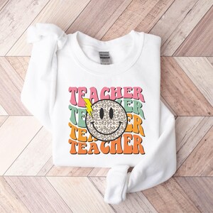 Smile Face Teacher Sweatshirt, Teach Shirt, Retro Teacher Sweatshirt, Cute Teacher Sweatshirt, Teacher Appreciation Gifts, New Teacher Gifts image 6