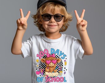 Kids 100 Days of School Highland Cow Sweatshirt, Boys Cow 100th Day Outfit, Highland Cow Teacher Shirt