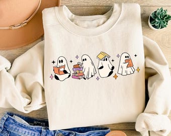 Ghosts Reading Books Sweatshirt : Halloween Gift For Book Lovers, Bookworm Ghosts Shirt, Spooky Season