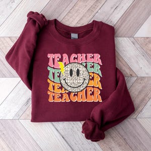 Smile Face Teacher Sweatshirt, Teach Shirt, Retro Teacher Sweatshirt, Cute Teacher Sweatshirt, Teacher Appreciation Gifts, New Teacher Gifts image 7