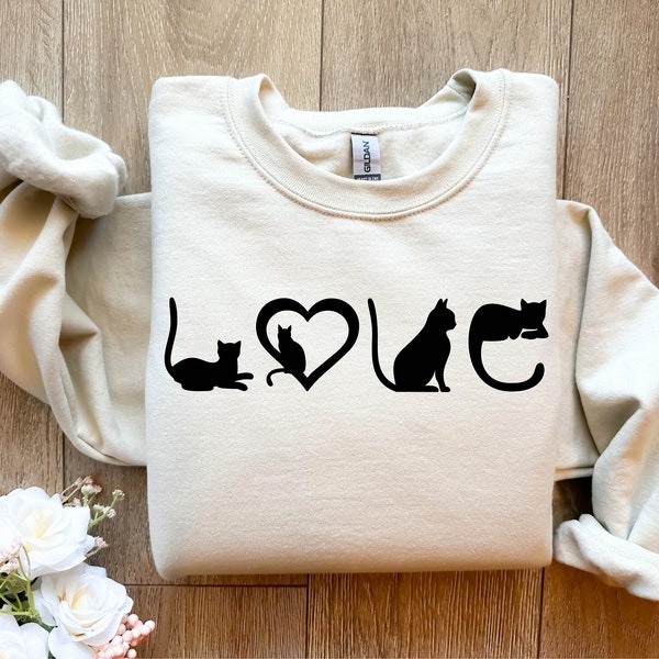 Cat Sweatshirt, Cat Love Shirt,  Black Cat Mom Shirt, Gift For Cat Lover, Cat Lover Girls Shirt, Christmas Gift For Cat Lover, Grandma Shirt