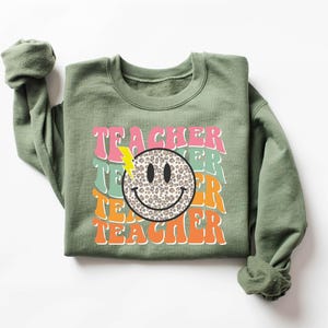 Smile Face Teacher Sweatshirt, Teach Shirt, Retro Teacher Sweatshirt, Cute Teacher Sweatshirt, Teacher Appreciation Gifts, New Teacher Gifts image 3